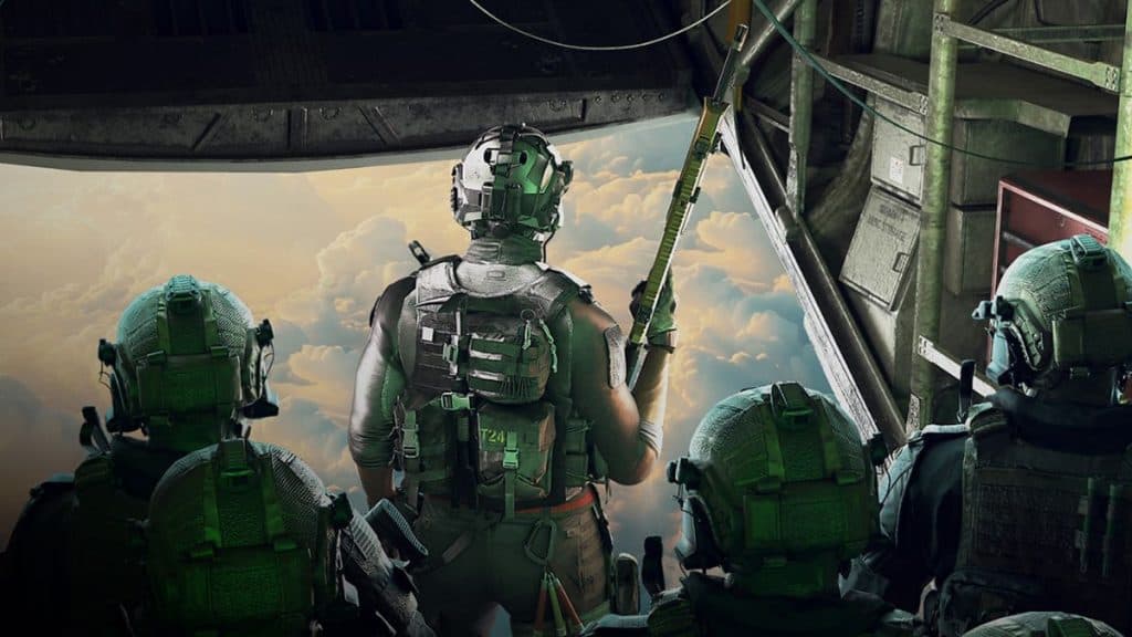 Operators looking out of military plane