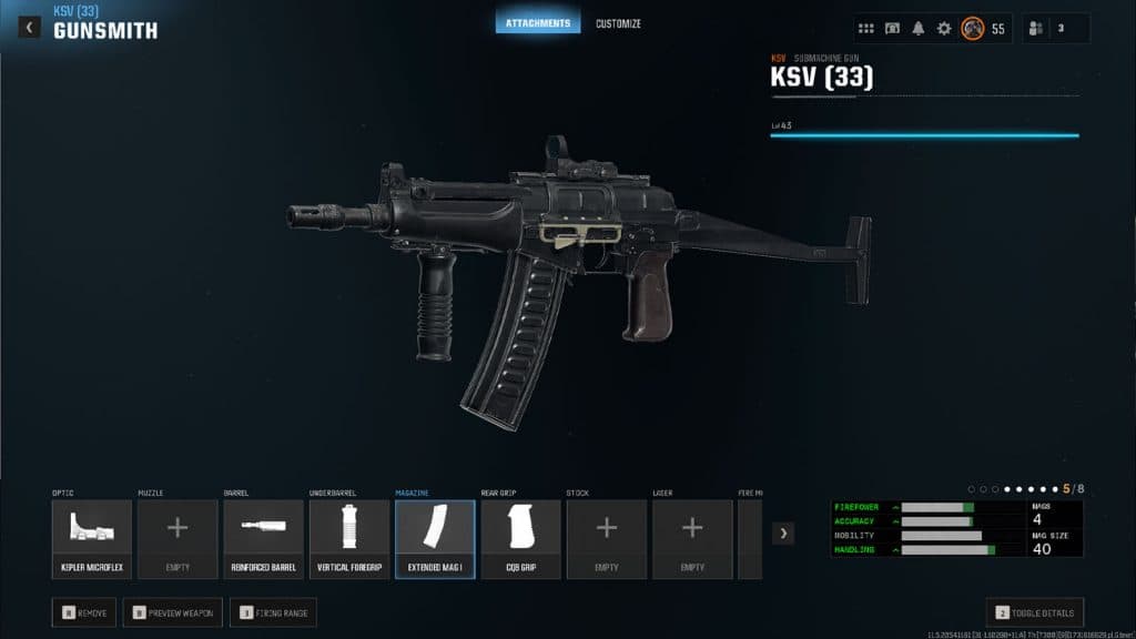 KSV weapon loadout in Warzone game