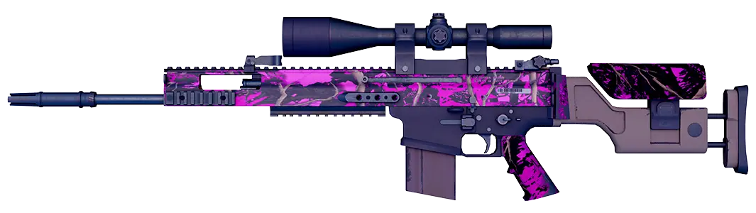 Purple camo rifle with scope