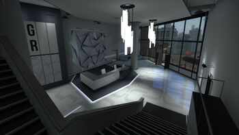 Modern office lobby with stairs