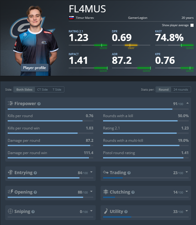 Player statistics profile