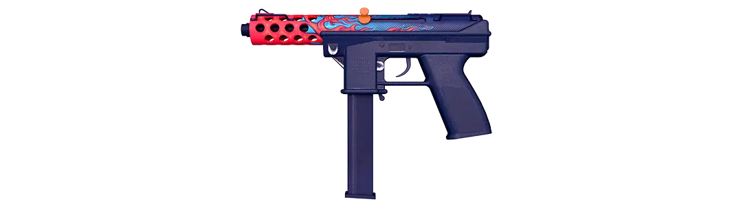 Red and blue weapon silhouette