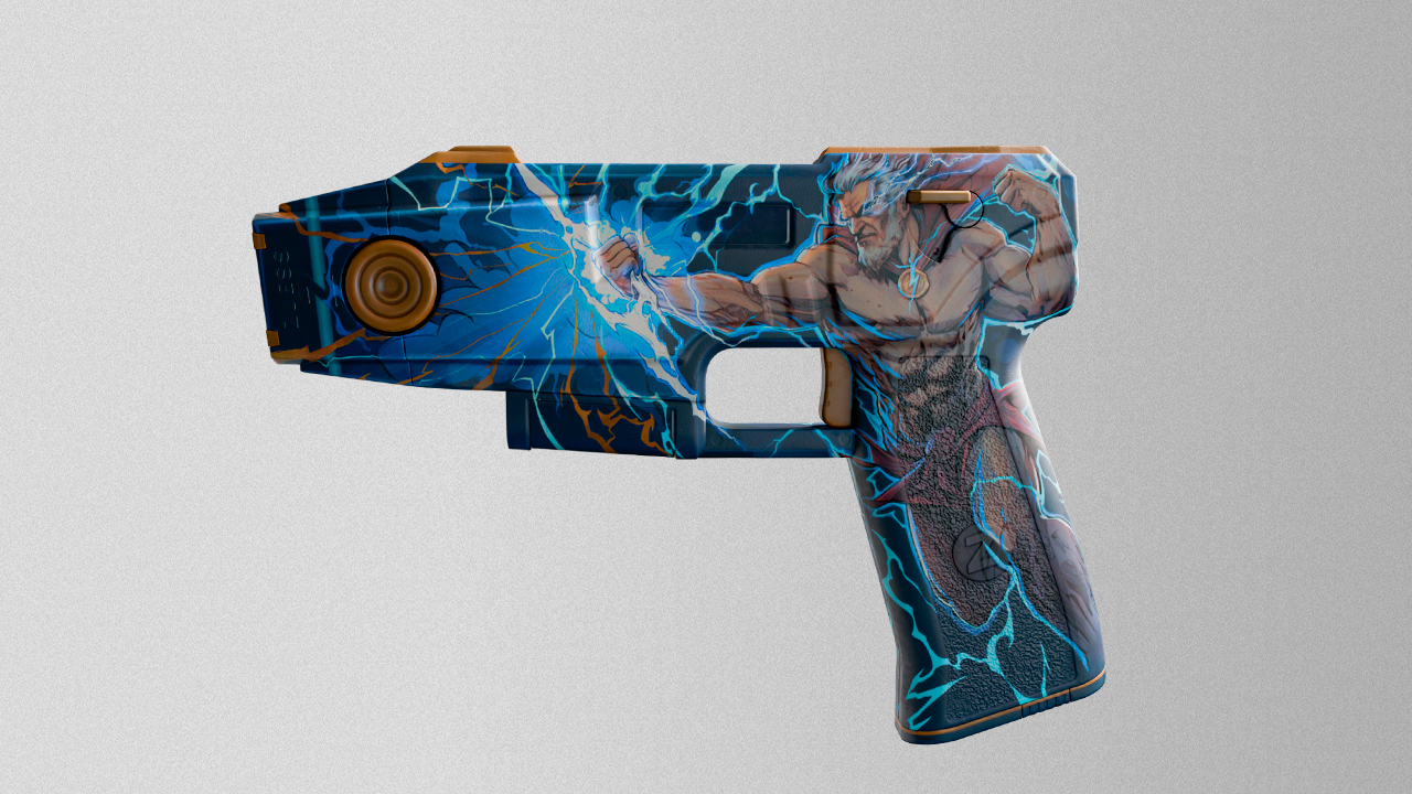 Zeus x27 pistol with blue design