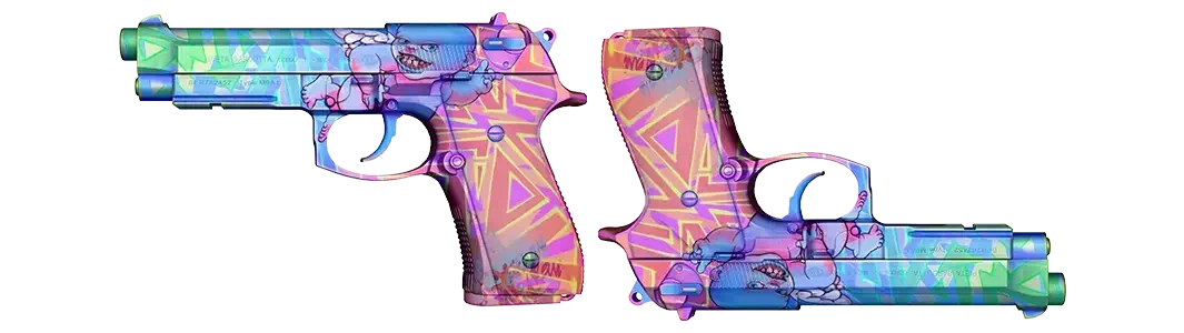 Pink and blue decorated handguns