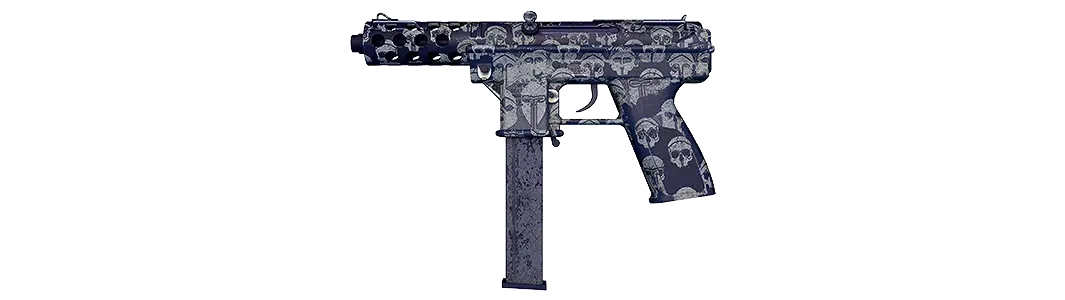 Blue skull-patterned submachine gun