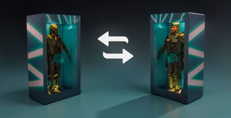 Boxed action figures for trading display