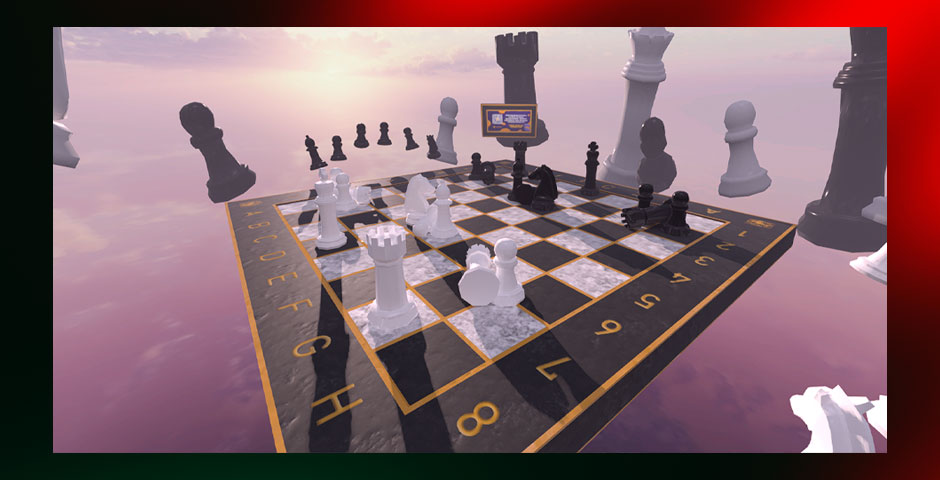 Floating chess pieces on chessboard