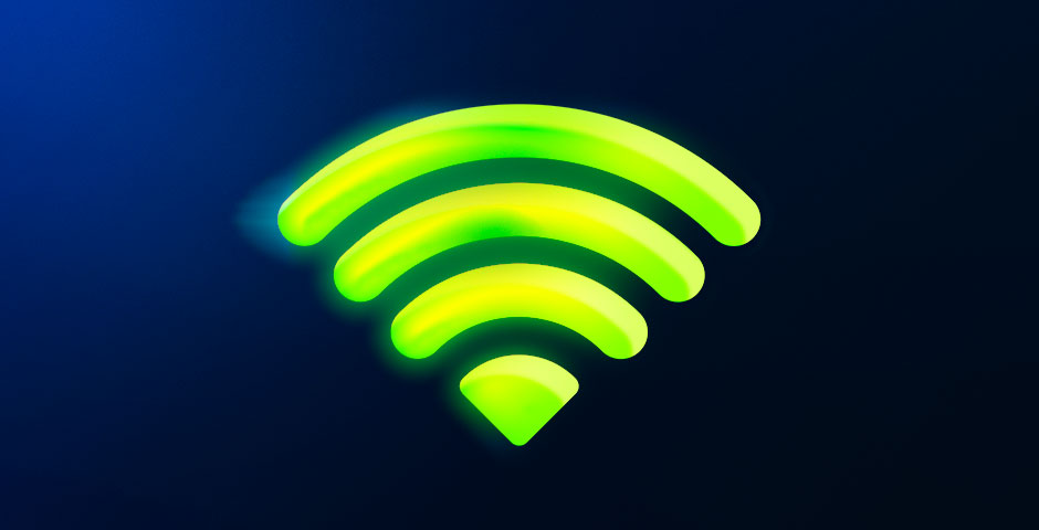 Glowing green Wi-Fi network icon