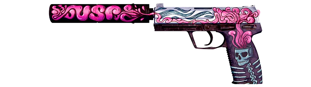 Pink smoke rising from pistol