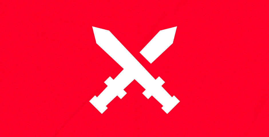 Red background with crossed swords