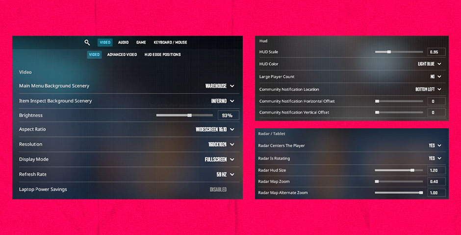 Advanced video settings menu interface