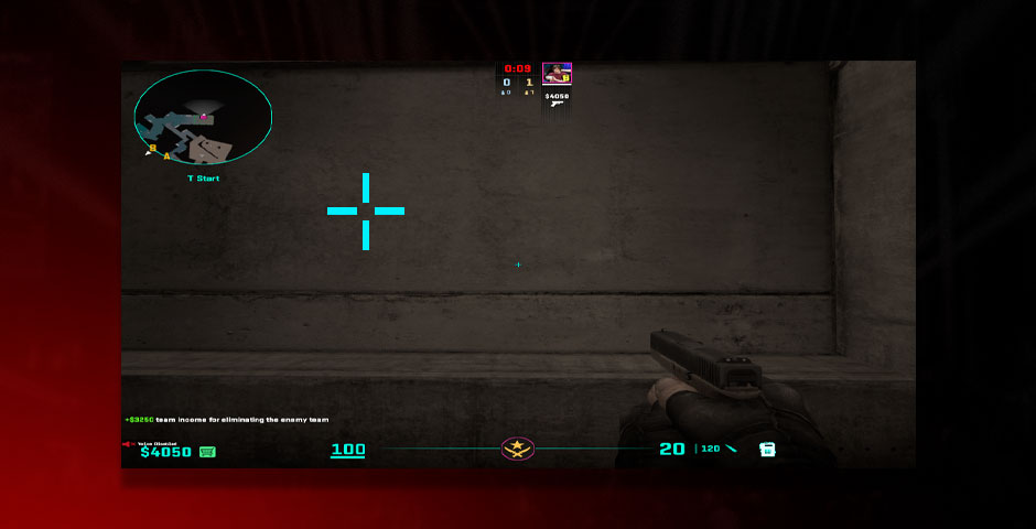 First-person CS2 gameplay with crosshair