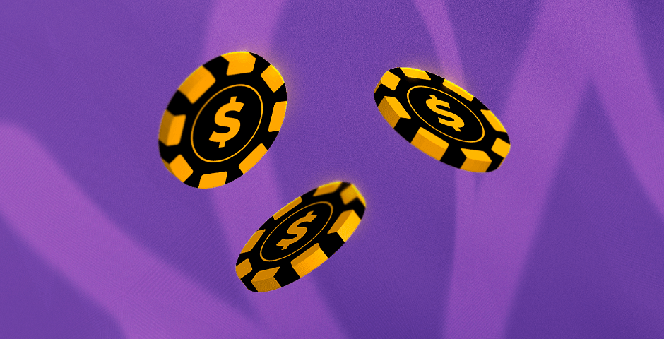 Three poker chips with yellow-black design