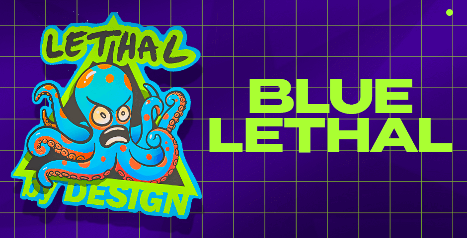 Blue lethal octopus logo on grid