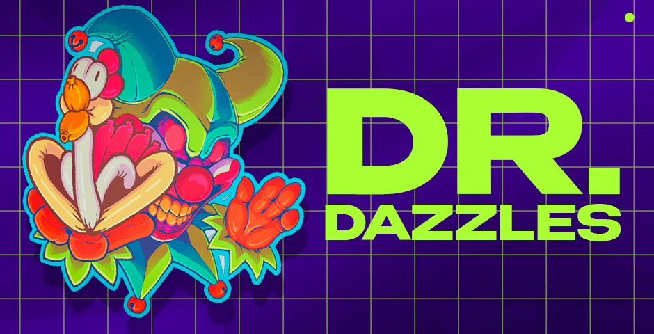 Clown face with DR. DAZZLES text