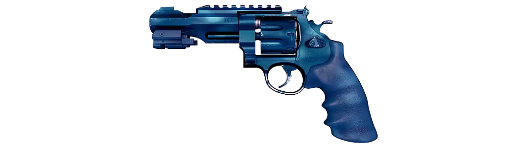 Blue revolver with exposed cylinder