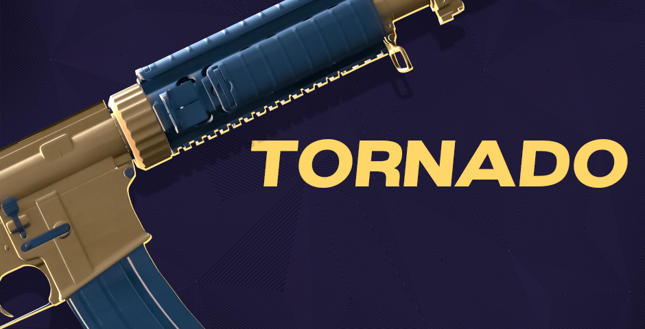 Tornado design with weapon and text