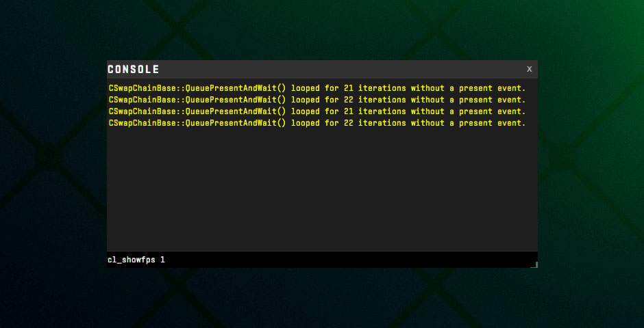 Console displaying CS2 FPS counter