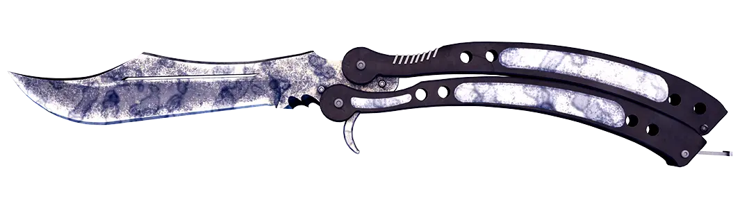 Black butterfly knife with stained pattern