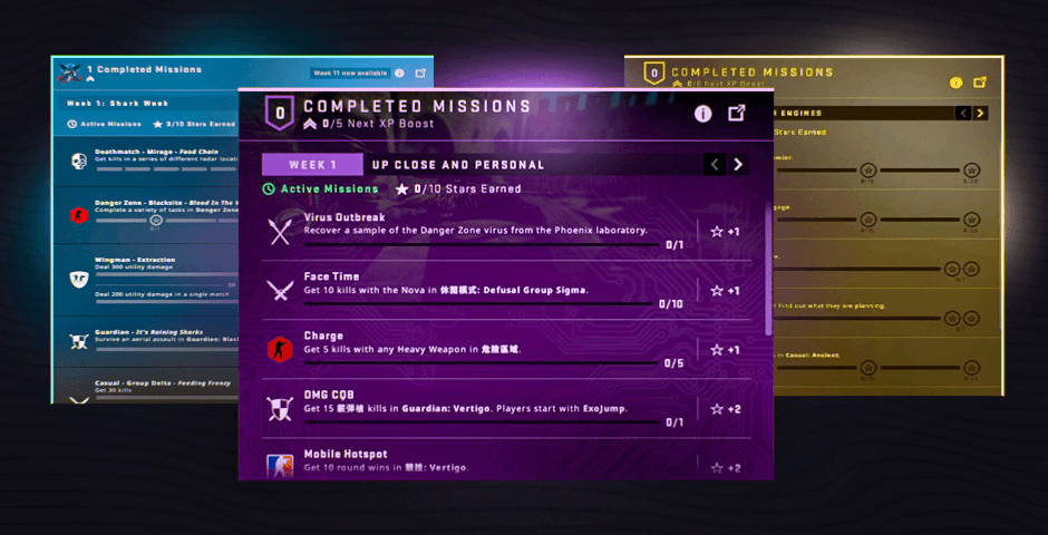 Completed video game missions screen