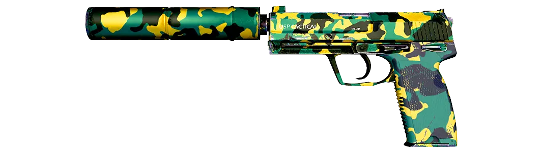 Camouflaged gun in green and yellow