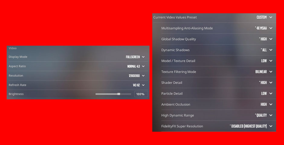 Video settings slider