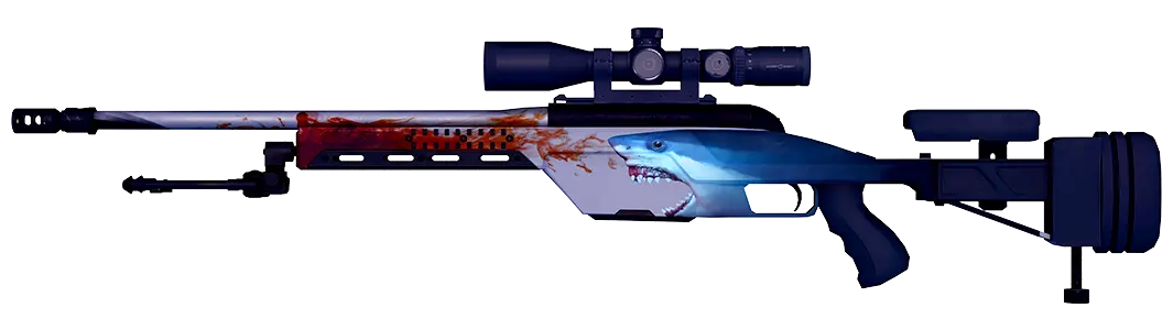 Shark-themed sniper rifle with red accents