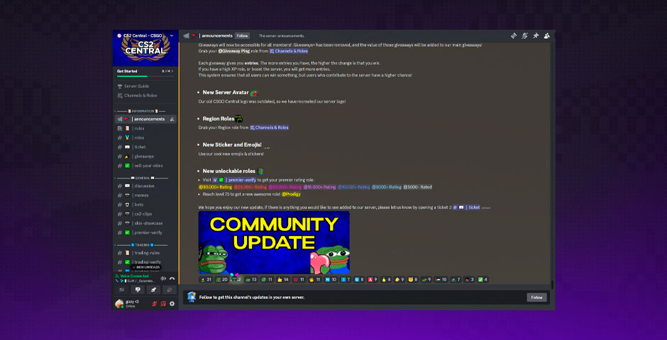 CS2 Central community website update