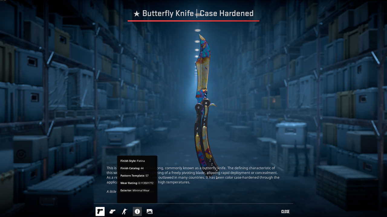 Case hardened butterfly knife pattern