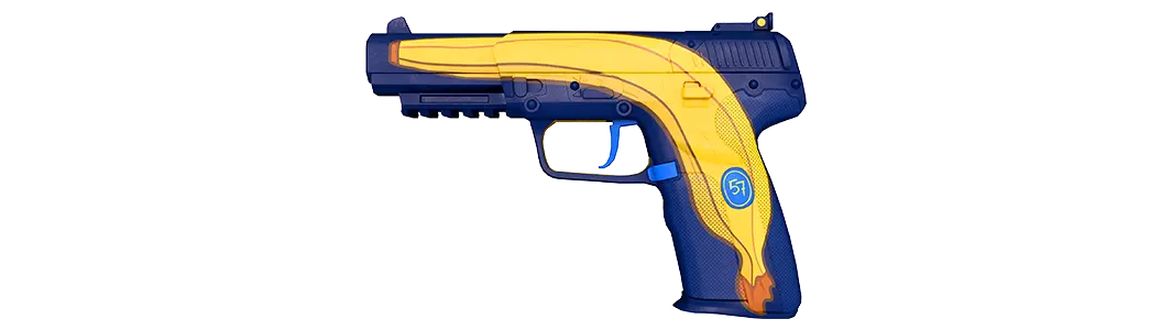 Yellow banana gun with blue grip