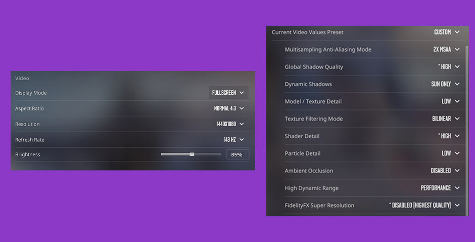 Computer video settings with purple background