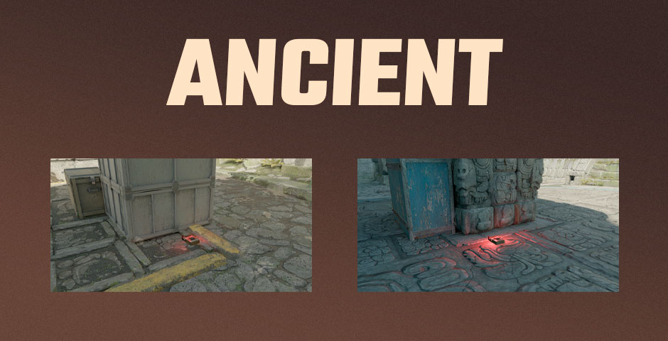 Ancient ruins with red glowing objects