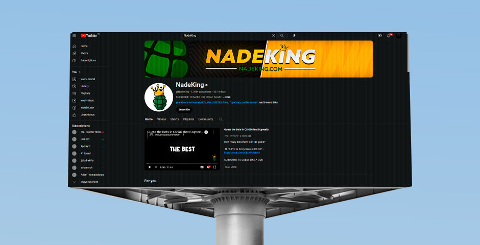 YouTube page showing NadeKing content