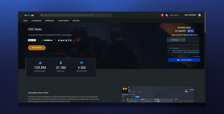 CS:GO player stats webpage