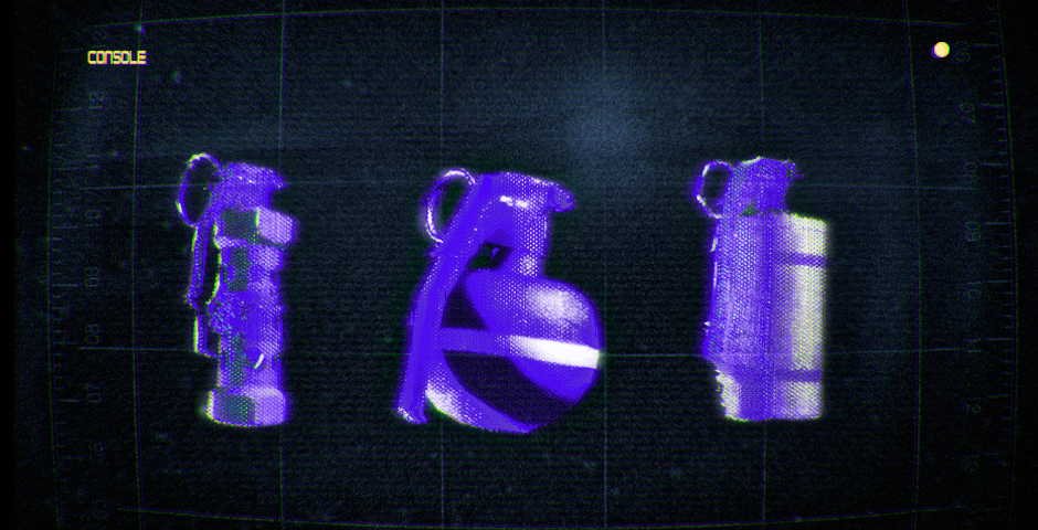 Three CS2 grenades on dark background