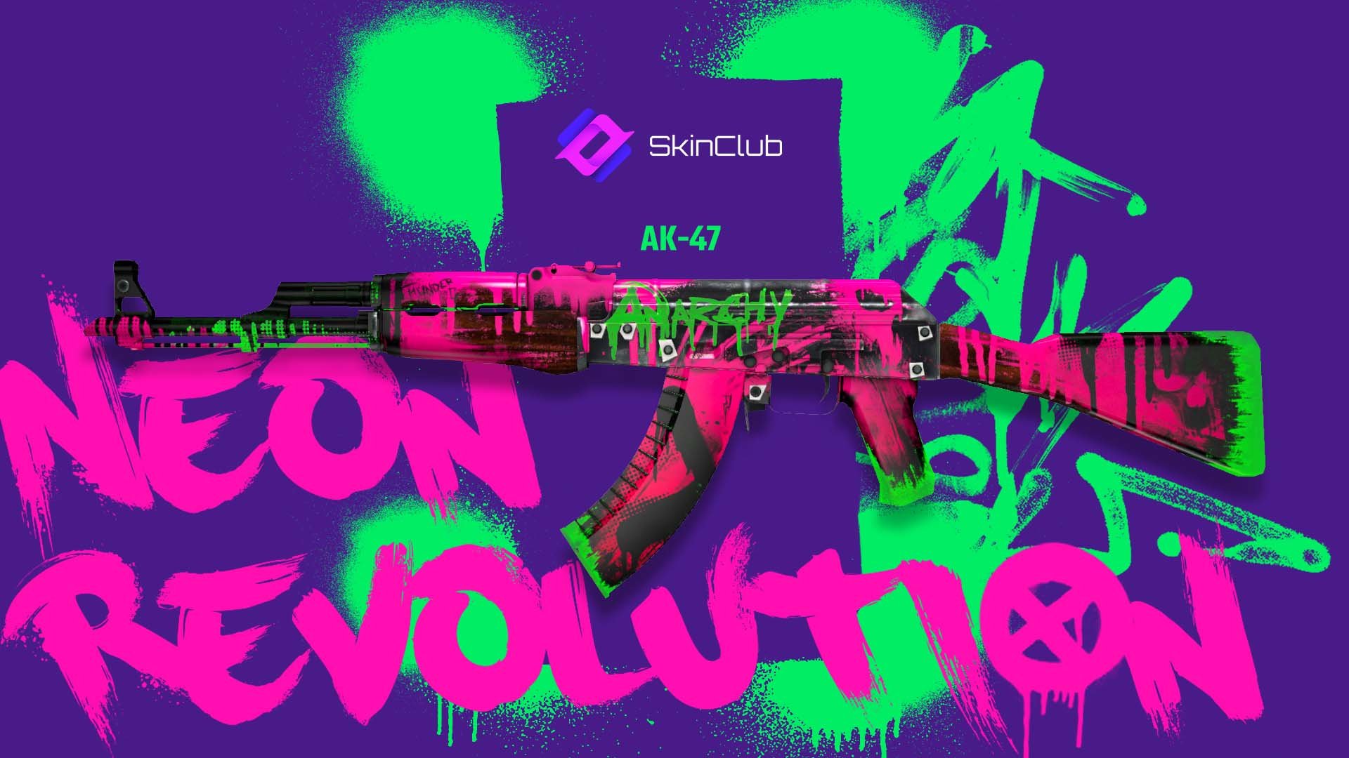 Neon graffiti AK-47 on wall