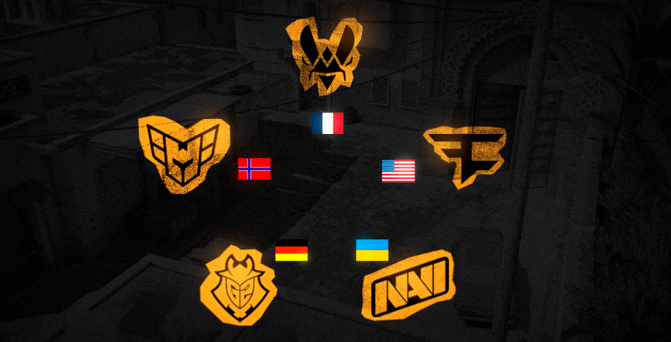 Collection of esports logos and flags